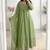 Green silk blend embroidered flared gown set