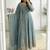 Blue silk blend embroidered flared gown set