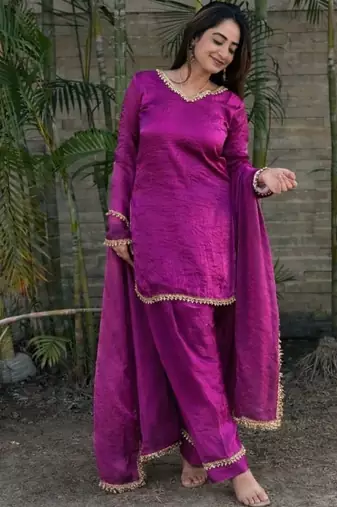 Rani-pink silk blend lace farshi salwar set