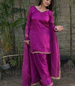 Rani-pink silk blend lace farshi salwar set