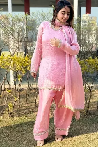 Pink silk blend lace farshi salwar set