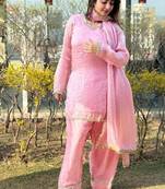Pink silk blend lace farshi salwar set