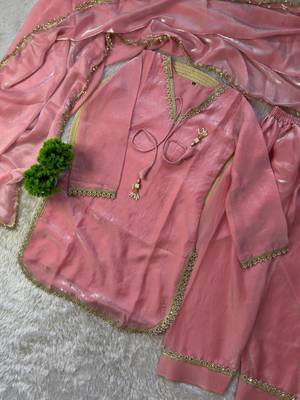 Pink silk blend lace farshi salwar set 2