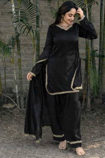 Black silk blend lace farshi salwar set