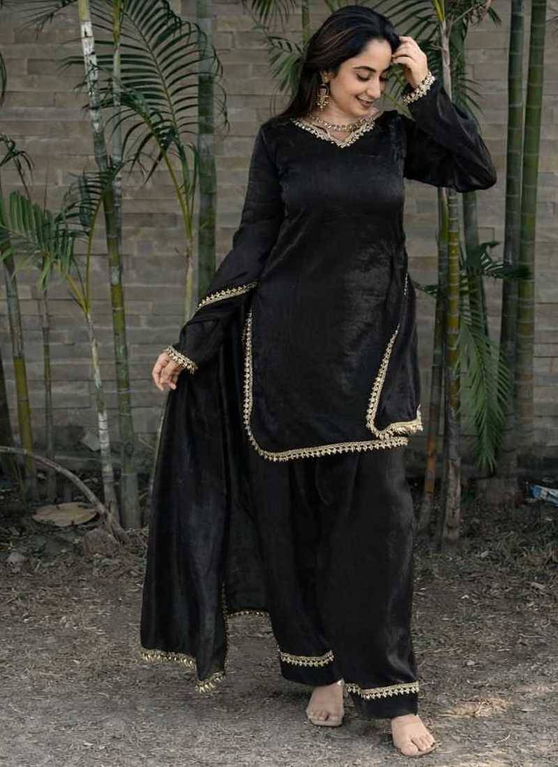 Black silk blend lace farshi salwar set
