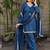 Dark-blue silk blend lace farshi salwar set