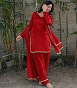 Red silk blend lace farshi salwar set