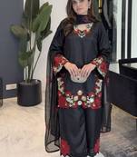 Black silk blend embroidered farshi salwar set