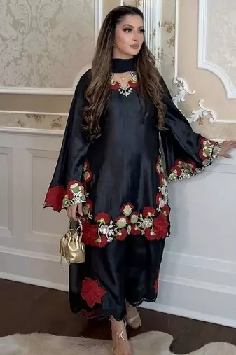Black silk blend embroidered farshi salwar set