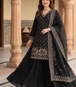 Black silk blend embroidered palazzo set