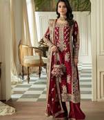 Red faux georgette thread palazzo set
