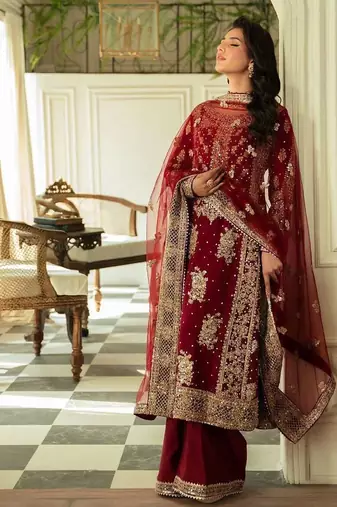 Red faux georgette thread palazzo set