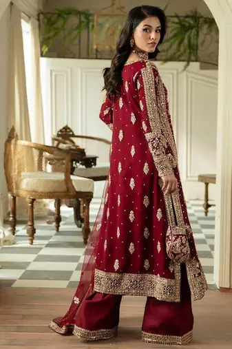 Red faux georgette thread palazzo set