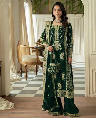 Green faux georgette thread palazzo set 1