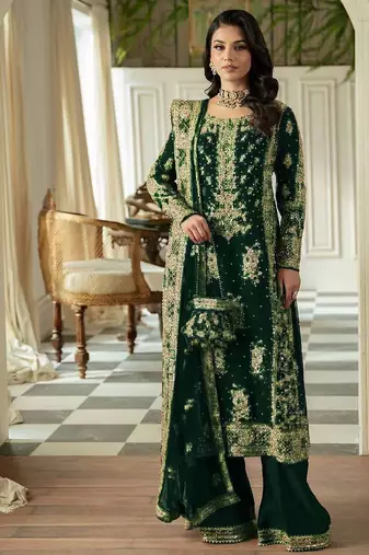 Green faux georgette thread palazzo set