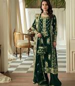 Green faux georgette thread palazzo set