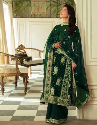 Green faux georgette thread palazzo set 2