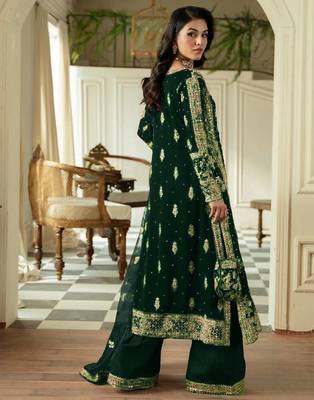 Green faux georgette thread palazzo set 4