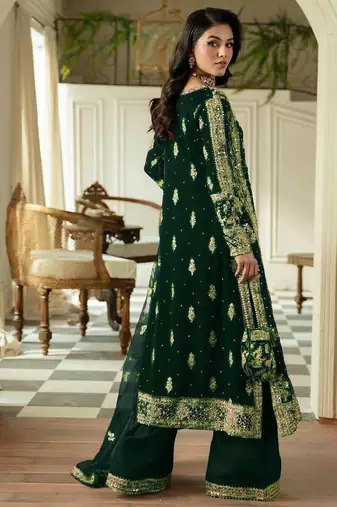 Green faux georgette thread palazzo set