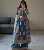 Blue faux georgette thread palazzo set