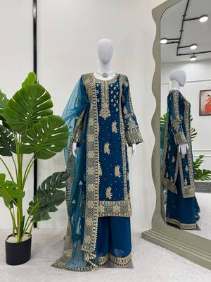 Blue faux georgette thread palazzo set 2