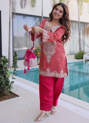 Champagne viscose embroidered farshi salwar set 1