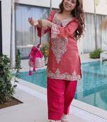 Champagne viscose embroidered farshi salwar set