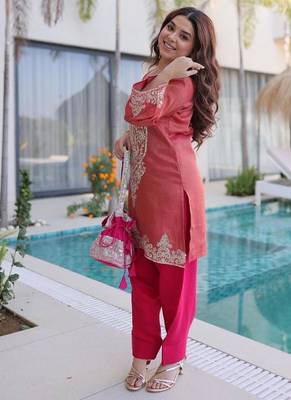 Champagne viscose embroidered farshi salwar set 2
