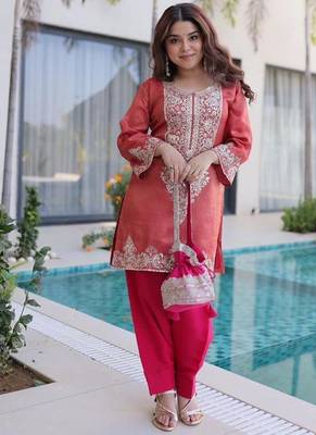 Champagne viscose embroidered farshi salwar set 3