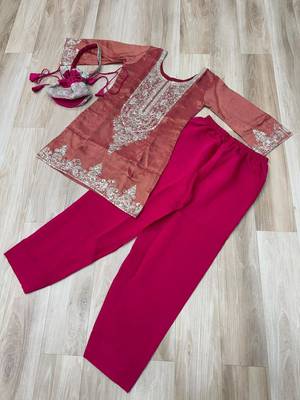 Champagne viscose embroidered farshi salwar set 4