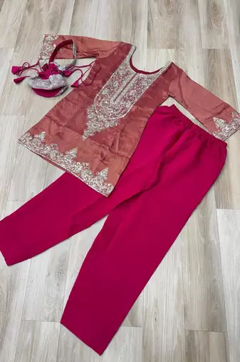 Champagne viscose embroidered farshi salwar set