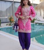 Pink viscose embroidered farshi salwar set