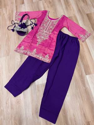 Pink viscose embroidered farshi salwar set 4