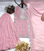 Pink faux georgette embroidered palazzo set