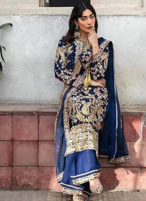 Navy-blue georgette sequins palazzo set 1