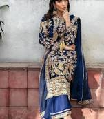 Navy-blue georgette sequins palazzo set