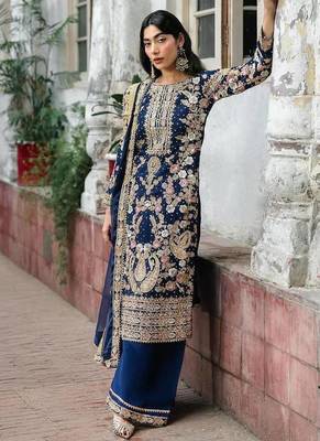 Navy-blue georgette sequins palazzo set 2