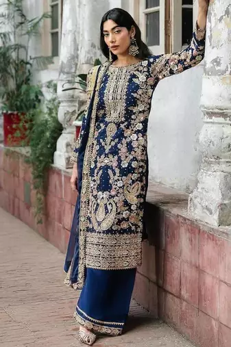 Navy-blue georgette sequins palazzo set