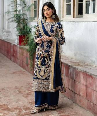Navy-blue georgette sequins palazzo set 3