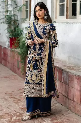 Navy-blue georgette sequins palazzo set
