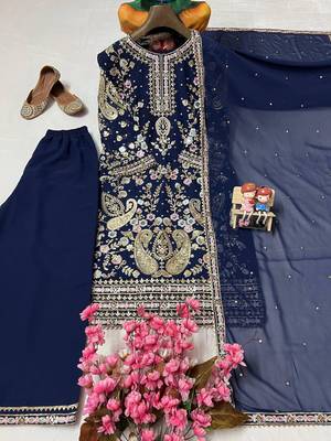 Navy-blue georgette sequins palazzo set 4