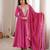 Pink rayon embroidered flared gown set