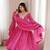Pink rayon embroidered flared gown set