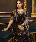 Black faux georgette embroidered kurta set