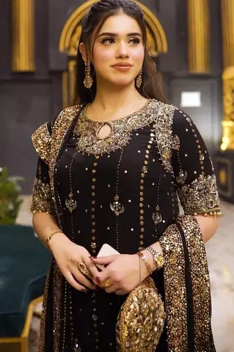 Black faux georgette embroidered kurta set
