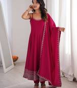 Rani-pink silk blend embroidered anarkali set