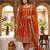 Orange silk blend embroidered flared gown set