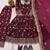 Maroon silk blend embroidered flared gown set