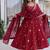 Red silk blend embroidered flared gown set