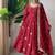 Red silk blend embroidered flared gown set